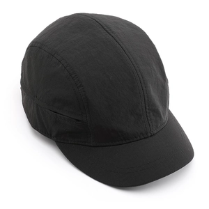Men's minimalist black ripstop 5-panel short brim cap with quick-dry outdoor fabric