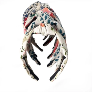 Set of six cotton linen floral knot headbands with colorful prints and wide bands