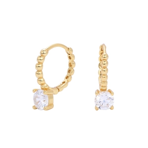 Elegant S925 sterling silver gold hoop earrings with white zircon in a bead texture style