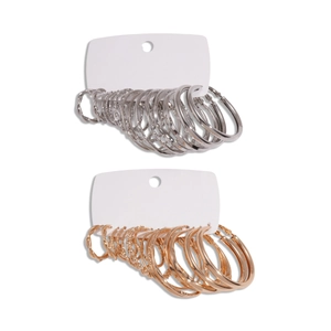 16-piece set of geometric twisted hoop earrings in gold and silver metallic finishes