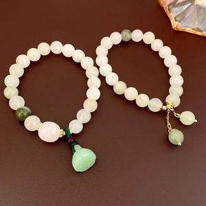 Natural Stone Beaded Bracelet With Lotus Seed Pod Pendant Elegant Vintage Chinese Style Jewelry For Women