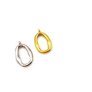 Polished gold and silver oval geometric titanium steel pendants with irregular texture