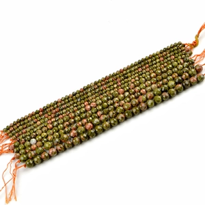 Faceted Round Beads Natural Unakite Stone Loose Spacer Beads For DIY Jewelry Making Crafts Findings