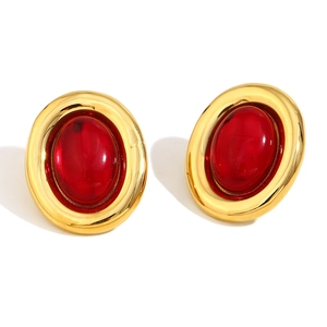 Orecchini vintage in acciaio inossidabile placcato oro 18K con agata rossa geometrica