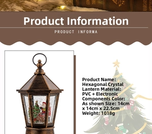 Detailed specifications of the bronze hexagon Christmas lantern with Santa scene