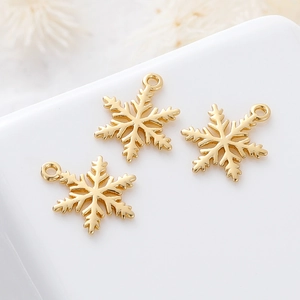 Snowflake Pendant Charm Gold Plated Copper For DIY Jewelry Making Necklaces Bracelets Earrings Minimalist Winter Style