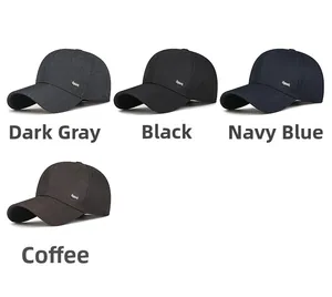 Men's baseball cap color options in dark grey, black, navy blue, and coffee brown