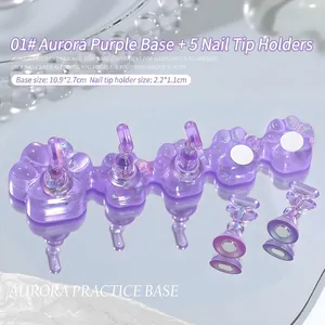 Macro detail of laser aurora cat claw nail practice base with 5 magnetic holders