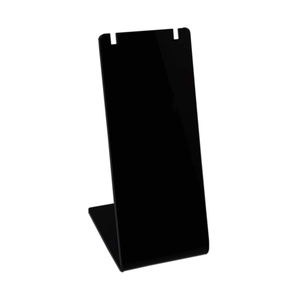 L-shaped black acrylic jewelry stand with double slots for necklace and pendant display