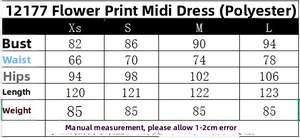 Guía de tallas para vestido midi bustier con estampado floral y medidas de contorno