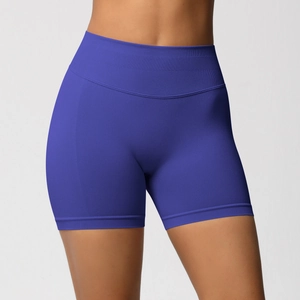 Détail du short de yoga sans couture à taille haute bleu roi pour le fitness et sport