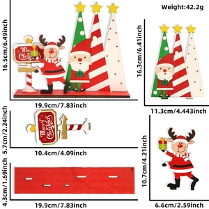 Detailed dimensions and components of the wooden Santa and reindeer tabletop decoration