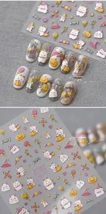 Detailed macro view of 5D Halloween embossed nail stickers with pumpkin and cat patterns