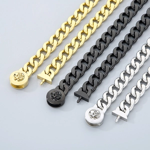 Mens stainless steel 13mm NK Cuban link chains with skull clasp in gold, silver and black