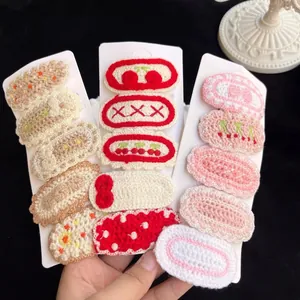 Handmade knitted hair clip set with floral and cherry patterns for girls and teens