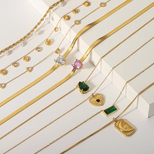 Stainless Steel Necklace 18K Gold Plated Zircon Heart Star Moon Evil Eye Artificial Pearl Shell Pendant Layered Jewelry For Women