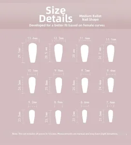 Tableau des tailles pour faux ongles ballerine avec 12 dimensions pour ajustement