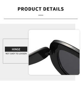 Detail of durable reinforced hinges on sleek black retro oval frame sunglasses