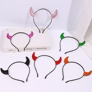 Set of glitter devil horn headbands for Halloween party costumes in various colors