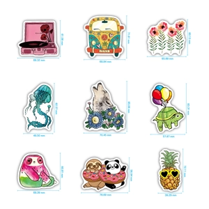 Detailed dimensions of waterproof PVC VSCO stickers for guitar and luggage decoration