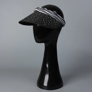 Sparkling zebra pattern sun visor hat with rhinestones and black striped elastic headband