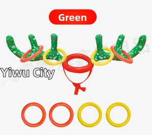 Inflatable Christmas reindeer antler toss game set with green antlers and colorful rings