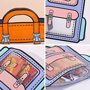 Cartoon backpack style resealable gift bags for candy cookies with clear windows