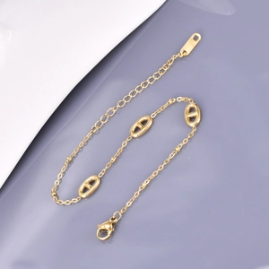 Elegant gold-plated titanium steel anchor link bracelet with adjustable chain and lobster clasp