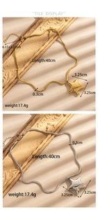 Detail view of gold and silver star pendant snake chain necklace with size specifications