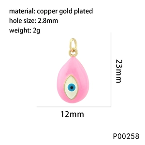 Pink evil eye charm pendant in copper gold plating for hip hop style necklaces