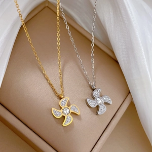 Minimalist titanium steel spinning windmill pendant necklace in gold and silver finish