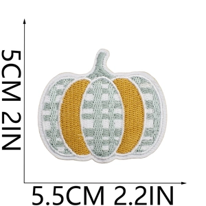 Detailed view of striped pumpkin embroidery patch with 5x5.5cm size measurements