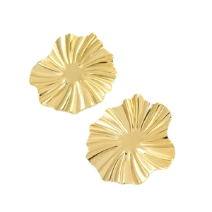 Elegant 18K gold-plated irregular petal earrings with a polished geometric wave texture