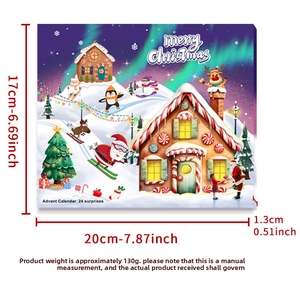 Christmas 24-day advent calendar box with festive illustrations and dimension markings