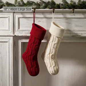 Christmas Stockings Cable Knit Acrylic Hanging Holiday Fireplace Decor Cozy Style
