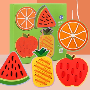 Wooden fruit lacing toy set with watermelon and pineapple shapes for kids 3+