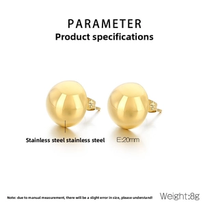 Macro detail of 20mm 18K gold plated hollow dome stud earrings in polished stainless steel