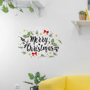 Merry Christmas Wall Stickers PVC Removable Art Lettering Decals For Home Window Glass Decoration Festive Holiday Ornament
