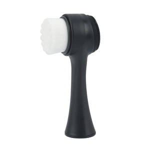 Dual-sided manual facial brush with soft bristles and silicone massager for deep pore cleaning