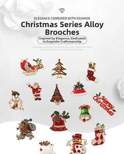 Detail view of 13 colorful Christmas theme brooches with zinc alloy and rhinestones