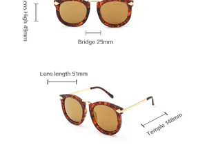 Detailed size parameters of vintage cat eye sunglasses showing lens and temple dimensions