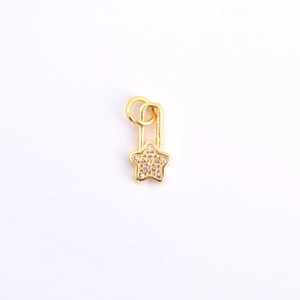 Gold star safety pin pendant with micro-p鑲 zicons for DIY jewelry making