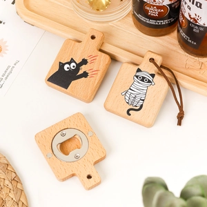 Cat paw wooden magnetic bottle opener and fridge magnet set with rustic hanging rope