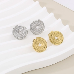 Round Spiral Rope Texture Stud Earrings Stainless Steel Vintage Hollow Circle Jewelry For Women Daily Wear