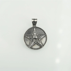 Vintage stainless steel pentagram pendant necklace with distressed silver finish for unisex