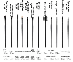 Detailed size chart showing measurements for the 24-piece makeup brush set tools