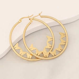 Elegant gold butterfly hoop earrings in polished stainless steel for women