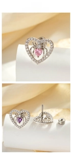 Detailed view of Gothic heart spider earrings with crystal pavé and center gems