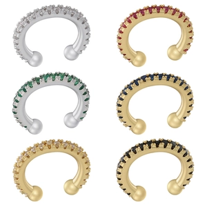 Minimalist 18K gold plated brass ear cuffs with colorful micro-set cubic zirconia stones