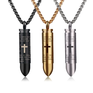 Bullet Pendant Necklace Cross Urn Essential Oil Bottle Stainless Steel Military Style Jewelry For Men Women